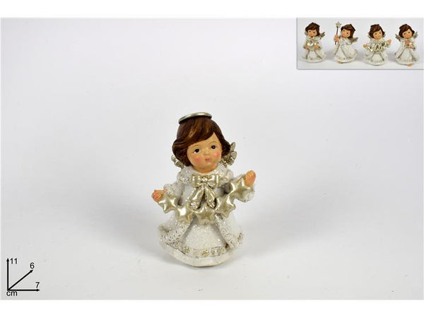 Angelo con Simbolo Natale Vestito Bianco Glitter 11cm 4 Assortimenti