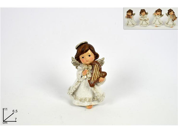 Angelo musicista vestito bianco glitter 11cm.