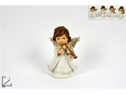 Angelo Musicista con Vestito Bianco Glitter 14cm