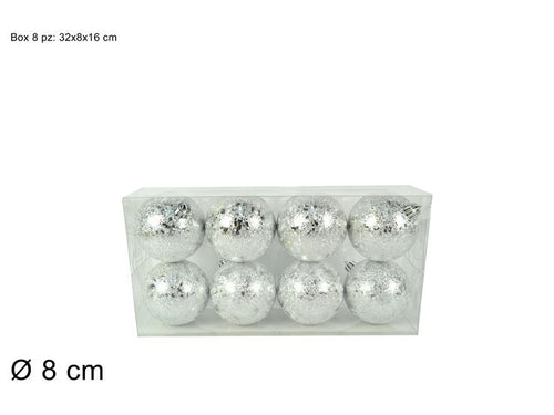 Palle 8cm 8 pezzi Effetto Ghiaccio Silver PVC