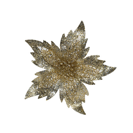 Fiore decorativo natalizio effetto brillantinato con stelo per alberi e ghirlande h 27 cm