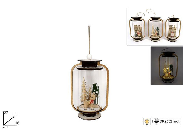 Lanterna legno con scenario natalizio con luce.