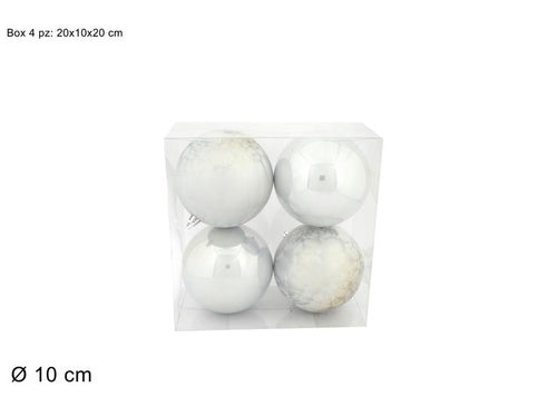 Palle 10cm 4 pezzi Perlata/Satinata Silver