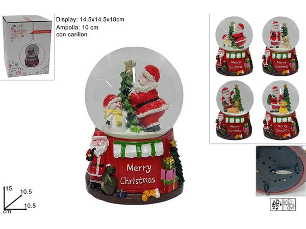 Ampolla 10cm con Carillon Babbo Natale Merry Christmas 4 Assortimenti