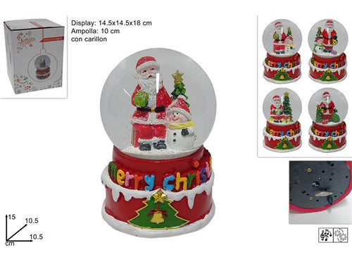 Ampolla 10cm con Carillon con Babbo Natale 4 Assortimenti