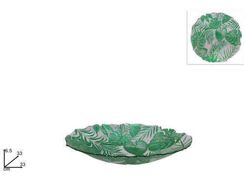 Centrotavola Vetro Foglie Verdi 33cm