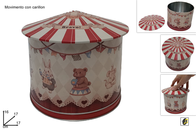 Barattolo in latta con carillon decorazione natalizia h 16 cm