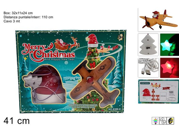 Puntale Albero con Aeroplano con Movimento, Luce, Musica