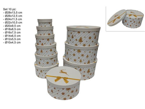 Scatole Tonde Set 10 Pezzi Decoro Natalizio Oro