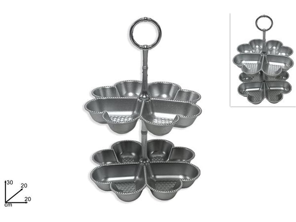 Alzatina Cuori in Plastica 2 Piani Silver