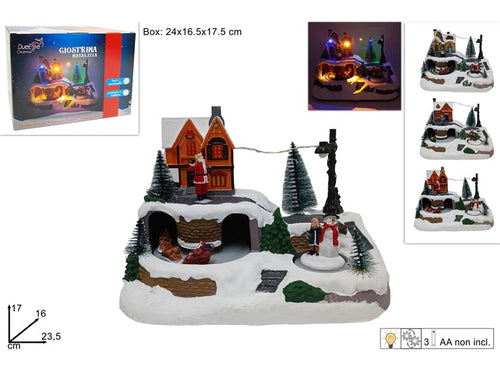 Giostrina Scenario con Pista Pattinaggio, Treno, Movimento e Luce 3 Assortimenti