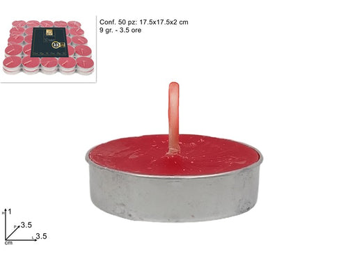 Candela Tealight/Lumini 50 Pezzi 9 grammi Rosso