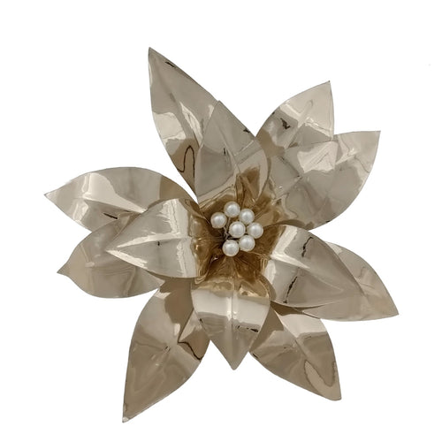 Fiore decorativo natalizio lucido color oro per decorazioni e composizioni h 50 cm