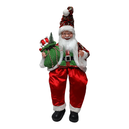 Babbo Natale con pailettes colore rosso e verde e carillon decorazione natalizia 75 cm