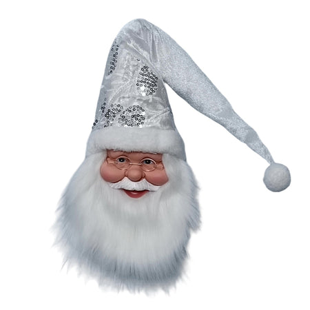 Appendi viso Babbo Natale con cappello color argento decorazione natalizia