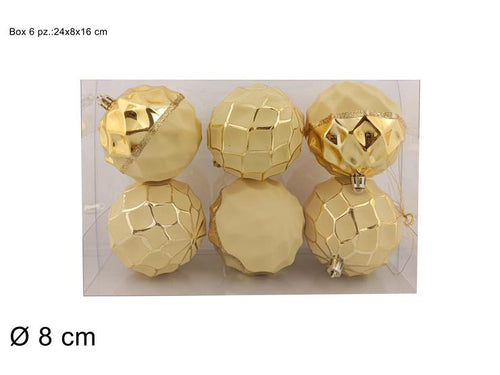 Palle 8cm Set da 6 Pezzi Oro Lucido con Decoro Terra Oro