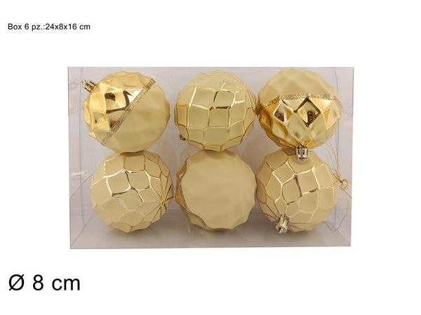 Palle 8cm Set da 6 Pezzi Oro Lucido con Decoro Terra Oro