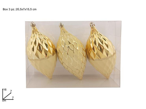 Palla Goccia 16cm Set 3 Pezzi Oro Lucido con Decoro