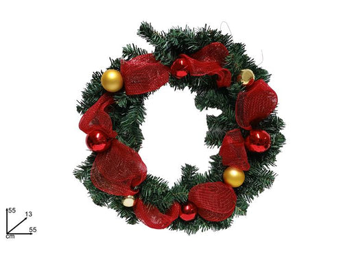 Dietroporta Tondo con Perle e Nastro in Organza Oro/Rosso 55cm