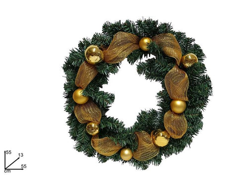 Dietroporta Tondo con Perle e Nastro in Organza Oro 55cm