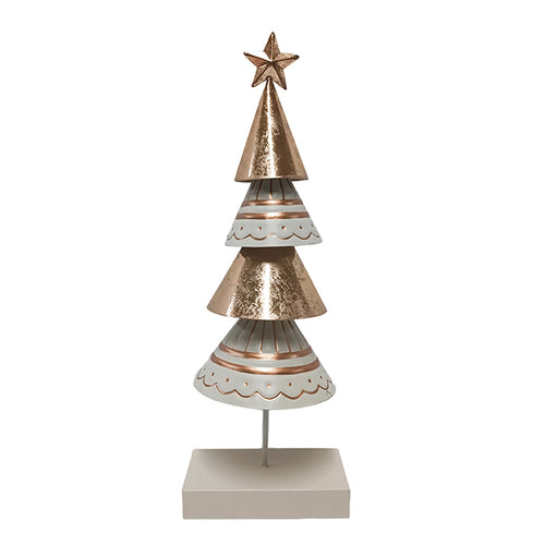 Albero decorativo in latta con decori in oro per decorazioni natalizie