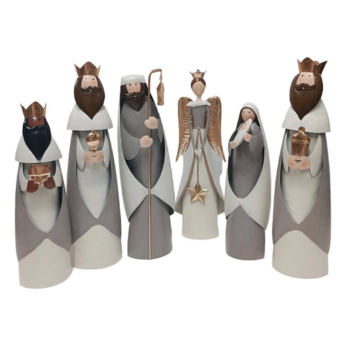 Natività completa in latta con decori in oro decorazioni natalizie set da 6