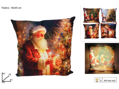 Cuscino con Babbo Natale con Luce 45x45cm 4 Assortimenti