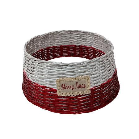Cesta copri base per Albero di Natale bianca e rossa decorazione natalizia sottoalbero