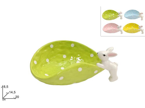 Vassoio ceramica 20cm con coniglietto (4 colori disponibili).