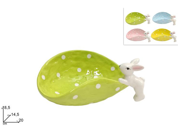 Vassoio ceramica 20cm con coniglietto (4 colori disponibili).