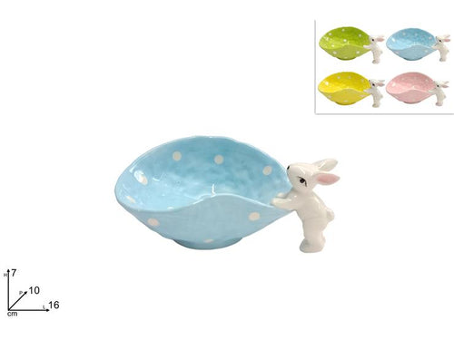 Vassoio ceramica 16cm con coniglietto (4 colori disponibili).