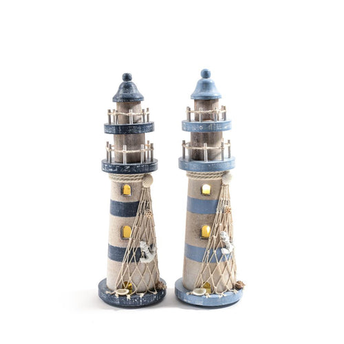 Faro in Legno con Luci Diametro 10xH33cm Colori Assortiti