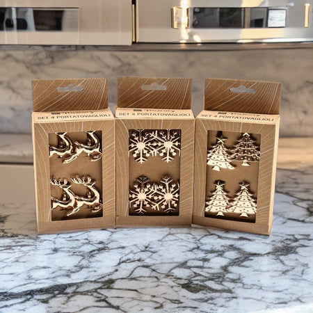 Set di 4 portatovaglioli in metallo, color oro, per tavola natalizia, 5 x 5 cm