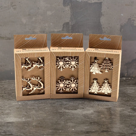Set di 4 portatovaglioli in metallo, color oro, per tavola natalizia, 5 x 5 cm