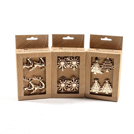 Set di 4 portatovaglioli in metallo, color oro, per tavola natalizia, 5 x 5 cm