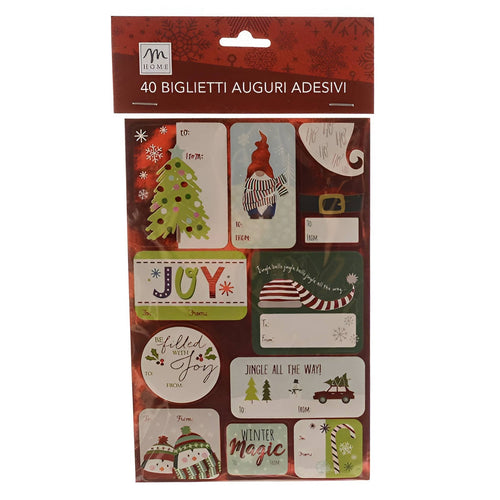 Biglietti laminati di Auguri natalizi adesivi, color rosso e bianco, da 12.5 x 19.5 cm, confezione da 40 pezzi