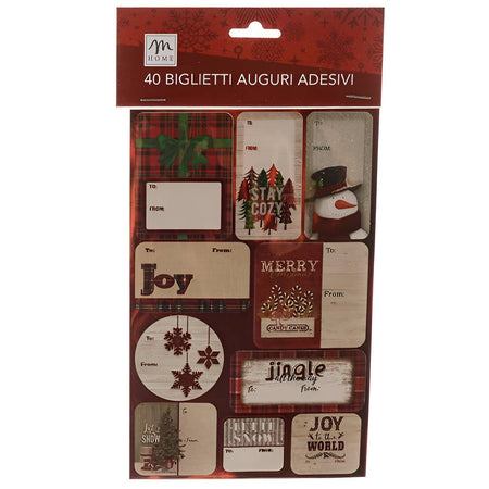Biglietti laminati di Auguri natalizi adesivi, color rosso e bianco, da 12.5 x 19.5 cm, confezione da 40 pezzi