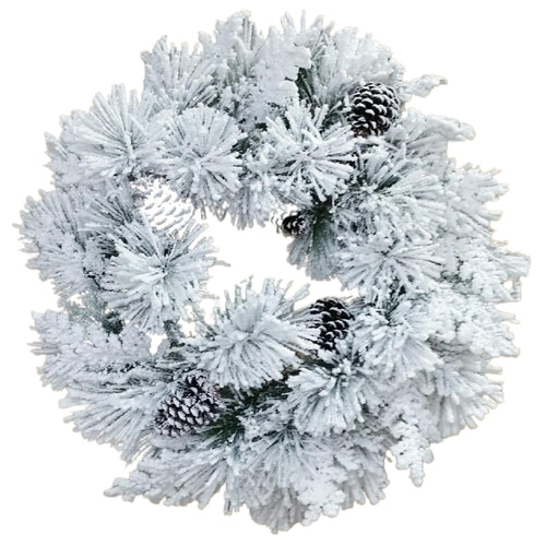 Dietroporta circolare Chamonix a forma di Ghirlanda, innevato, con pigne