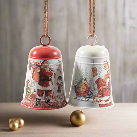 Campana decorata con Babbo in metallo per decorazioni natalizie