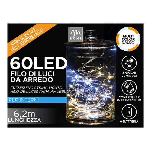 Filo 60 Led Bicolore Bianco Caldo e Freddo a Batteria da Interno
