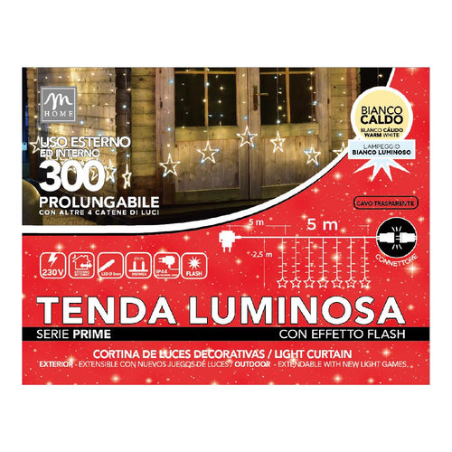 Tenda con stelle di Luci a 300 Led Colore Bianco Caldo con Flash Bianco Prolungabile a Spina