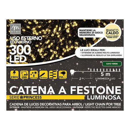 300 Luci Led Princess Colore Bianco Caldo a Spina, da Esterno con 8 Giochi e Memoria