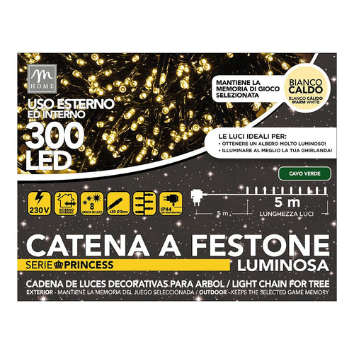 300 Luci Led Princess Colore Bianco Caldo a Spina, da Esterno con 8 Giochi e Memoria