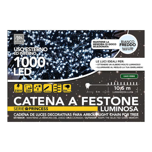 1000 Luci Led Princess Colore Bianco a Spina, da Esterno con 8 Giochi e Memoria