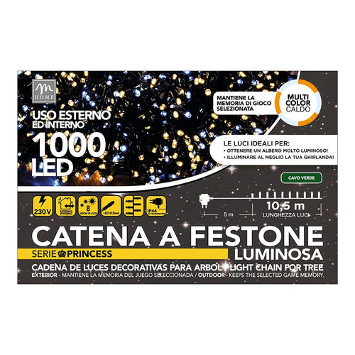 1000 Luci Led Princess Bicolore Bianco Caldo e Bianco Freddo a Spina da Esterno con 8 Giochi di Memoria