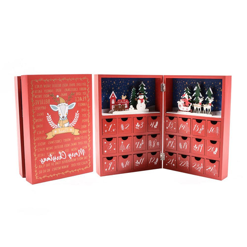Calendario dell'avvento in legno, colore rosso, 21 x 30 x 9 cm