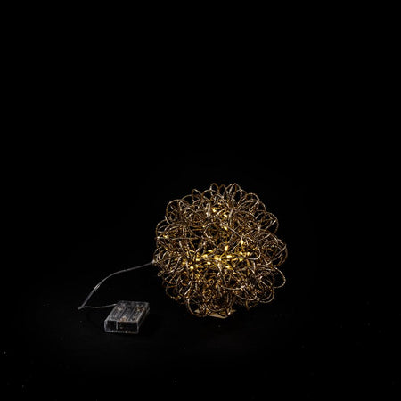 Palla Gomitolo in Metallo Glitterato Oro Diametro 20cm 40 Luci Bianco Caldo