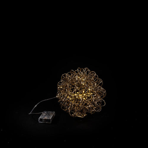 Palla Gomitolo in Metallo Glitterato Oro Diametro 20cm 40 Luci Bianco Caldo