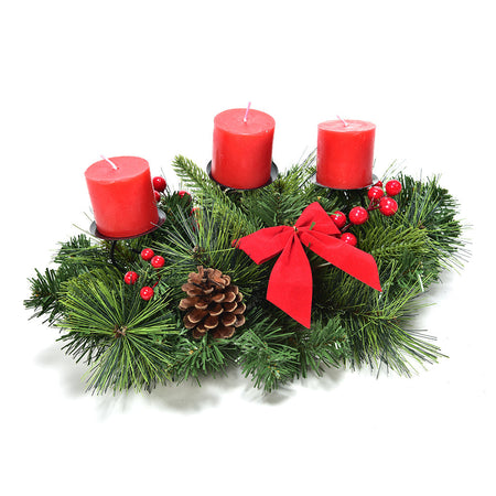 Portacandela a 3 fuochi con pigne, centrotavola da 36 x 16 x 12,5 cm