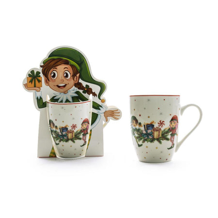 Tazza natalizia grande in porcellana floccata da 350 ml per decorazioni natalizie h 11,5 cm